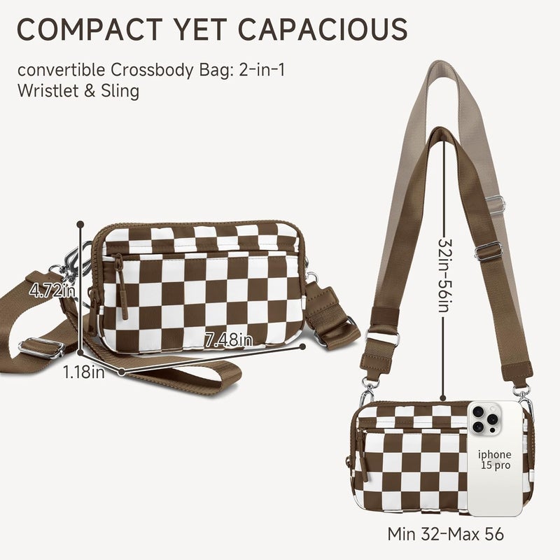 NBERMOTION Checkered Nylon Wristlet Wallets for Women RFID Blocking Purse With Credit Card Holder & Crossbody Strap - Image 2